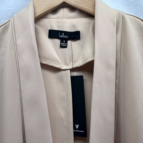 NWT Lulus Blouse Blazer Women's Size Small Faux Pockets Tan Long Sleeve Open - Picture 3 of 8